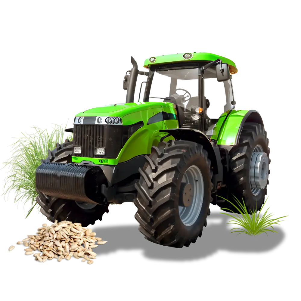 Green tractor with vegetables